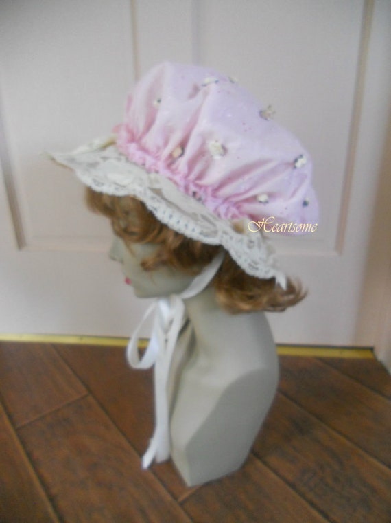 Womens Cotton MOP Hat Costume Bonnet Cap White with Lace Renaissance Christmas