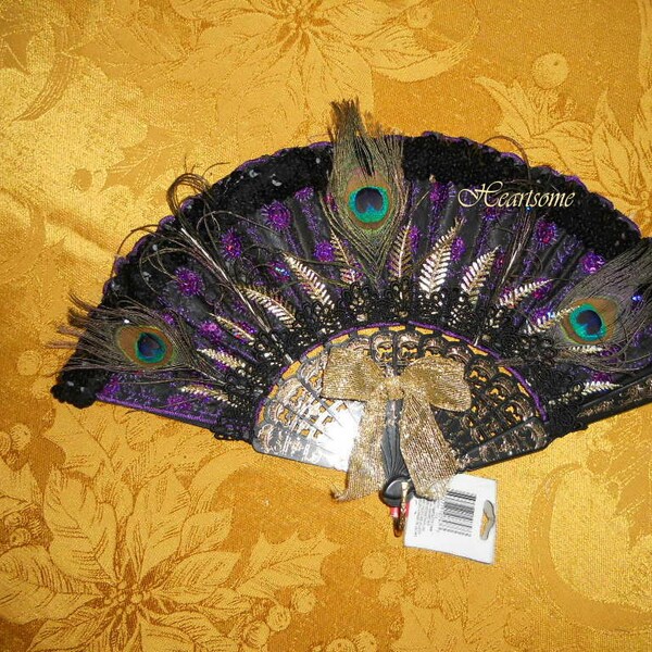 Masquerade Victorian fan purple peacock costume production accessory stage carnival