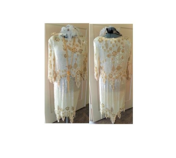 Flapper 20s costume sequin silk dress Hollywood gl