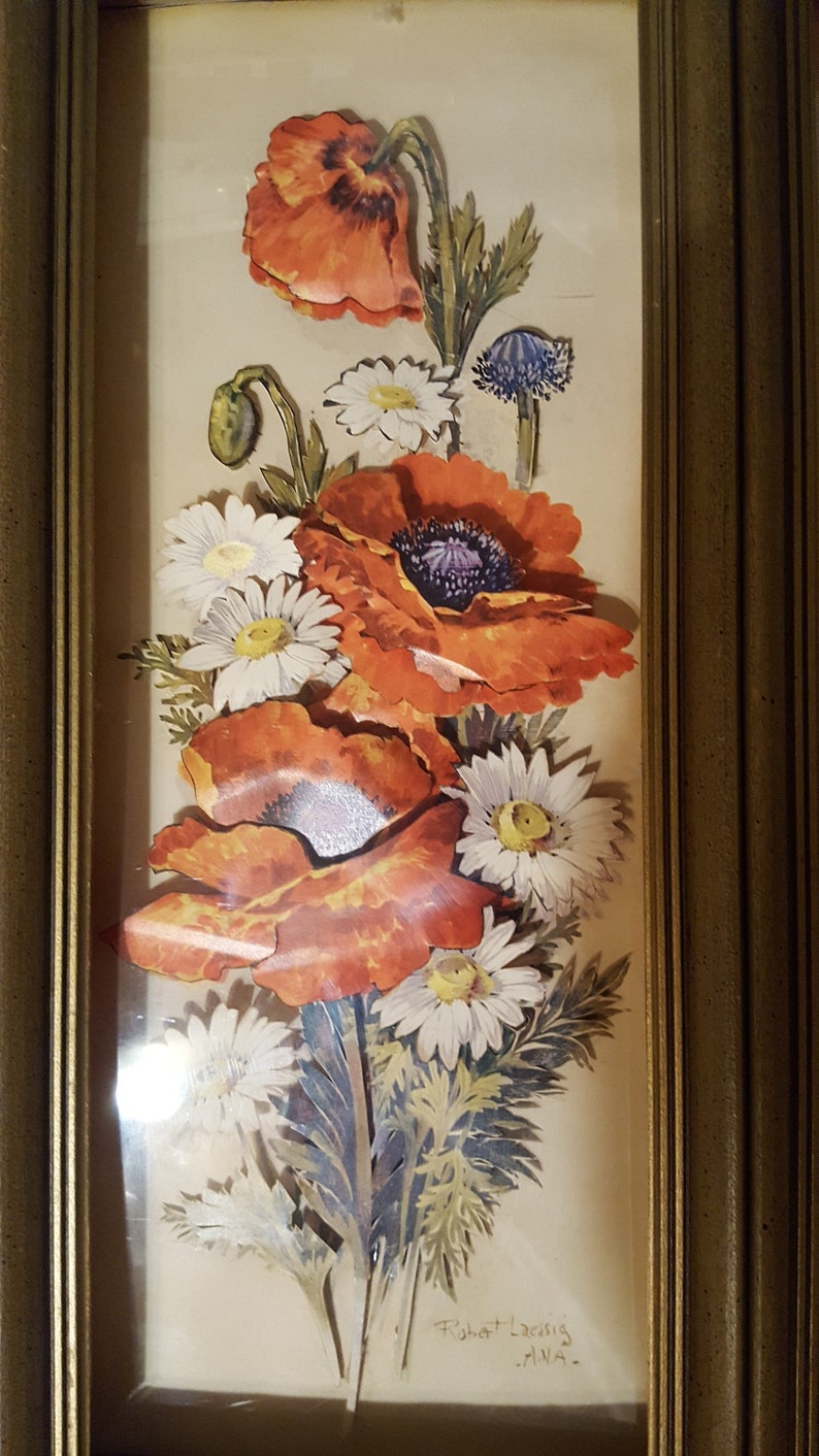 Pair Robert Laessig 3D poppy Iris Floral framed shadow box | Etsy Pair Robert Laessig 3D poppy Iris Floral framed shadow box | Etsy