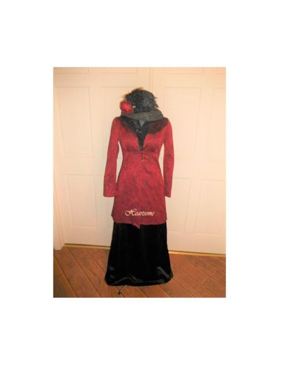 Dress Victorian Edwardian wine jacket costume skir