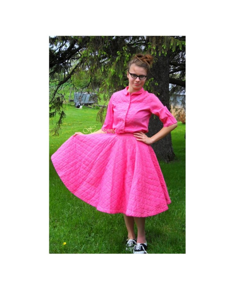 Vintage 50s Circle Skirt Dress Blouse Pink Womens Girls Sock | Etsy