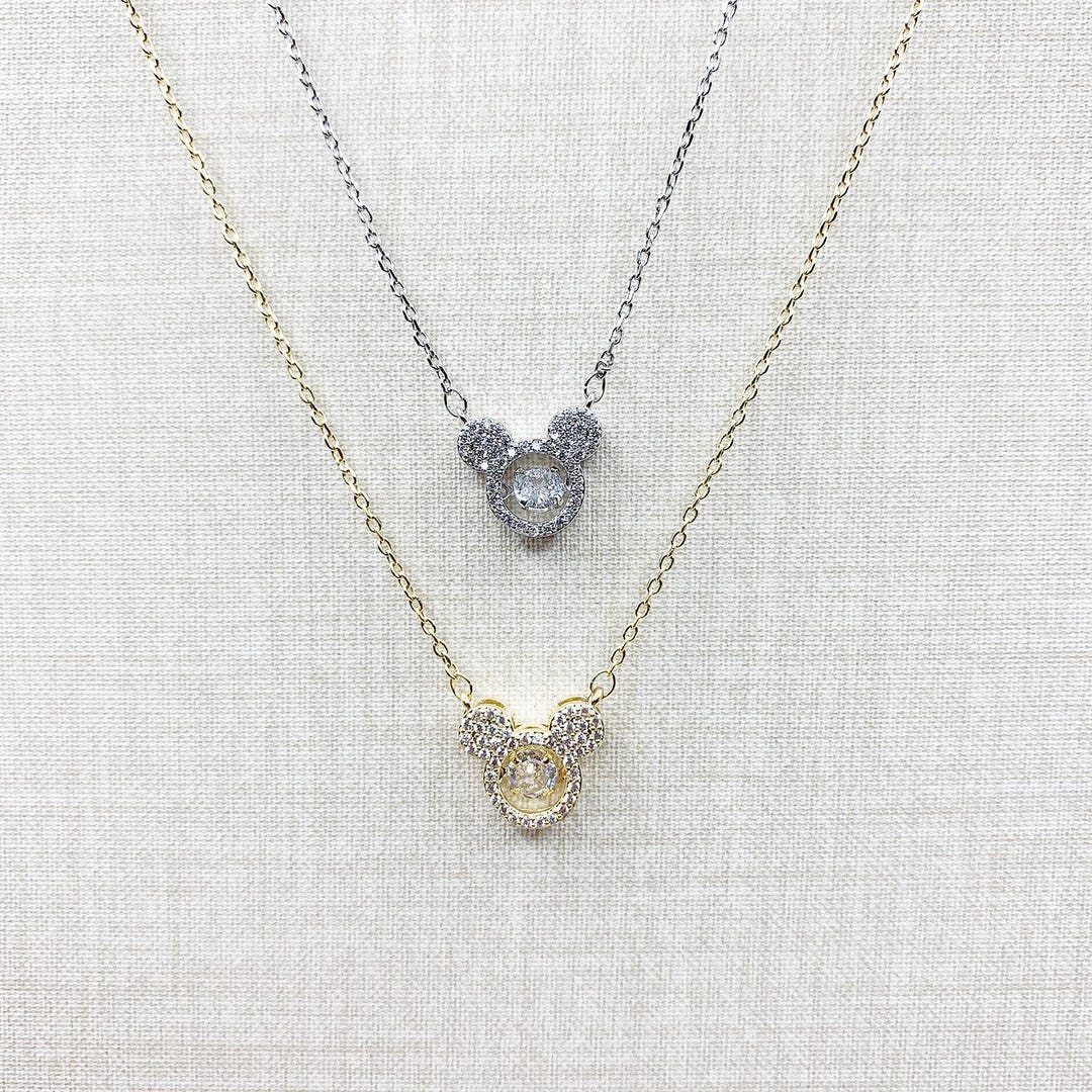 Mickey Mouse Pendant Necklace, Golden Mickey Mouse Necklace, Golden ...