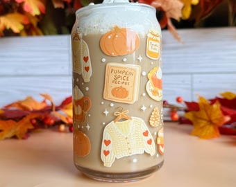 Pumpkin Spice Autumn Glass Cup, Cozy Autumn Coffee Glass, Cozy Pumpkin Spice Libbey Glass, Fall Aesthetic Cup, Pumpkin Latte Trendy Cup