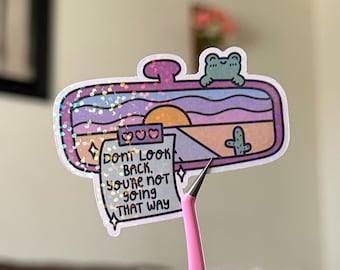 Don't Look Back Sticker, Mental Health Sticker, Inspirational Sticker, Positive Affirmation Sticker, Rear View Mirror Colorful Sticker