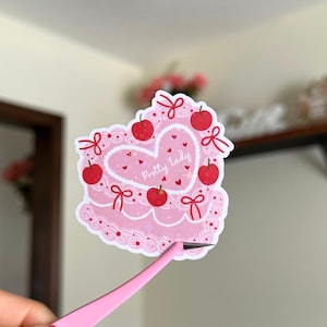 Pretty Lady Heart Cake Sticker, Holographic Sticker, Just a Girl Sticker, Coquette Bow Sticker, Heart Cake Sticker, Girly Sticker