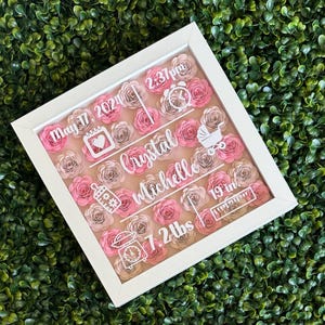 Baby Girl Information Shadow Box, Baby Shadow Box, Gift for New Mom, Baby Birth Shadow Box, Baby Memories, Newborn Gift, Newborn Baby Box