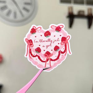 Literally Just a Girl Sticker, Holographic Sticker, Just a Girl Sticker, Laptop Girly Sticker, Coquette Bow Sticker, Heart Cake Sticker
