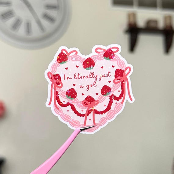 Literally Just a Girl Sticker, Holographic Sticker, Just a Girl Sticker, Laptop Girly Sticker, Coquette Bow Sticker, Heart Cake Sticker