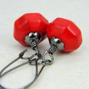 Red Earrings Vintage Look Red Gemstone, Red Turquoise, Rustic, Antiqued, Gun Metal, Old look, Love, Oxblood, Jewelry Earrings, Jewelry image 1