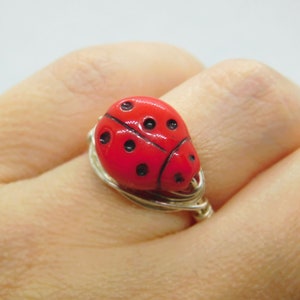 Ladybug Ring. Red Ladybug Handmade Ring. Wire Wrapped Ladybug Ring. Rings for Kids. Red and Black Ring, Jewelry Rings, Jewelry for Kids