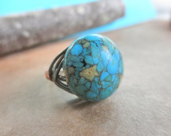 Turquoise Ring - To Order - Blue, Brown, Green, Ocean, Aquamarine, Rustic, Tiined, Beach, Aqua, Sky, Summer, Jewelry Ring. Gemstone Ring