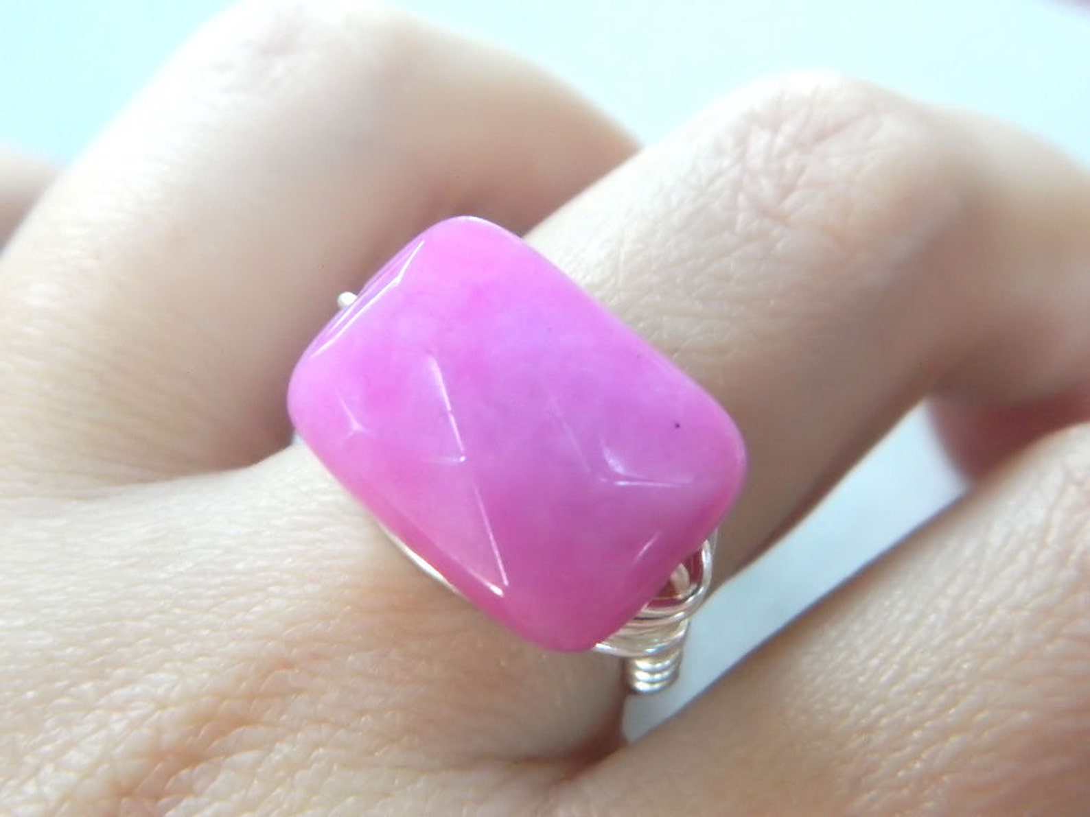Pink Magenta Jade Ring. Pink Jade Handmade Ring. Wire Wrapped | Etsy