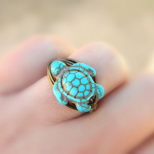 Turtle Turquoise Ring. Turquoise Ring. Bohemian Jewelry, To Order. Blue, Aqua Ocean, Sea, Brown, Boho Rings, Animal Jewelry Rings, Turquoise