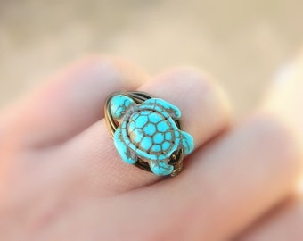 Turtle Turquoise Ring. Turquoise Ring. Bohemian Jewelry, To Order. Blue, Aqua Ocean, Sea, Brown, Boho Rings, Animal Jewelry Rings, Turquoise