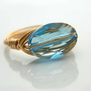 Aquamarine Crystal Ring. Swarovski Crystal Ring, Blue, Aqua. March Birthstone, Jewelry Rings, Bridesmaid Ring. Anillo Aquamarina en Cristal