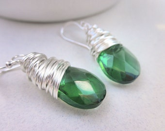 Green Earrings - Green, Dark Green, Olive, Forest, Avocado, Life, Nature, Yard, Emerald, Bright, Faceted, Fall, Winter, Adorable