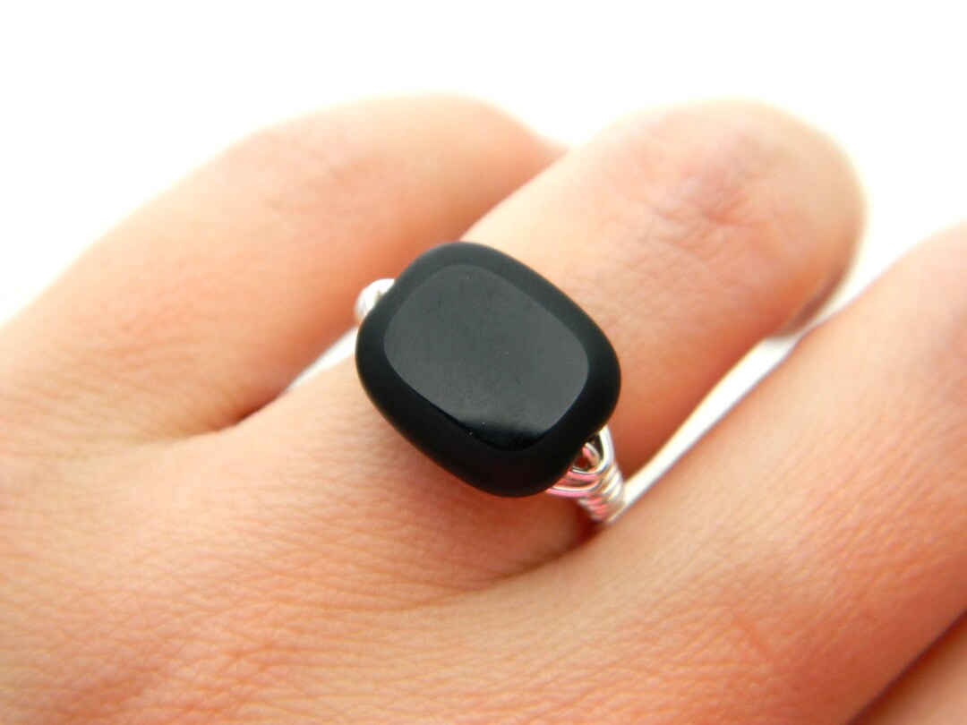 Sterling Silver Jet Black Crystal  Ring