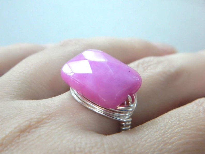Pink Magenta Jade Ring. Pink Jade Handmade Ring. Wire Wrapped | Etsy
