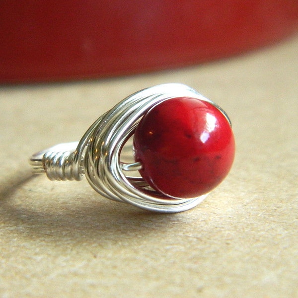 Red Stone Ring, Riverstone Ring, Red Ring, Hot Red Rings, Cocktail Rings, Silver Red Rings, Jewelry Rings, Rustic Ruby Ring, Burgundy Ring