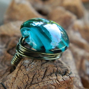 Dark Aqua Ring - To Order, Blue, Teal, Glass, Green, Heavy, Feminine, Unique, Atractive, Love, Valentine's Day, Aqua, Jewelry Rings, Stone