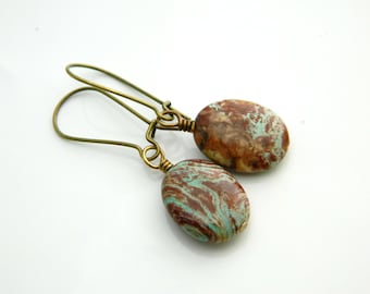 Brown Turquoise Jasper Earrings, Jasper Earrings, Rustic Green Turquoise Earrings, Brown Jasper Earrings, Jewelry Earrings, Jasper Jewelry