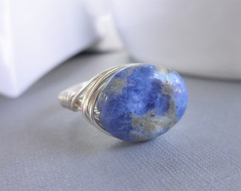 Sodalite Ring. Gemstone Sodalite Blue Handmade Ring. Oval Blue Handmade Ring, Jewelry Rings, Stone Rings. Unique Handmade Ring. Anillo Azul
