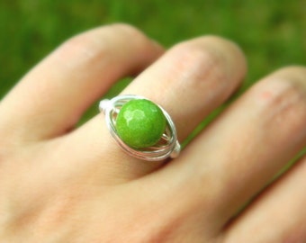 Grüner Achat Ring, SchmuckRinge, Cocktail-Ringe, Steinringe, grüner Schmuck, Frühling Schmuck, frische Lime Ring. Silber grün Ring, auf Bestellung