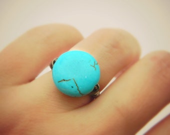 Turquoise Ring. Size 5.25 - Blue, Aqua, Ocean, Sea, Brown, Bronce, Dark, Fall, Jewelry Rings, Turquoise Jewelry, Turquoise Stone, Turquoise