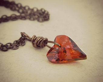 Swarovski Heart Necklace. Heart Pendant, Jewelry Necklaces, Red Magma Necklace, Brown Heart Necklaces, Rustic Jewelry, Romantic Necklace