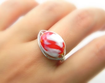 White and Red RING - To Order- Red, Yellow, Unique, Weird, Summer, Hot, Oval, Two Colors, Fresh Colors, Blocking, Jewelry Rings, Color Block