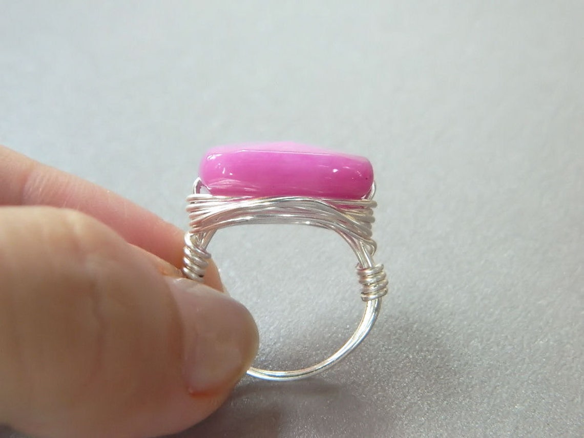 Pink Magenta Jade Ring. Pink Jade Handmade Ring. Wire Wrapped | Etsy
