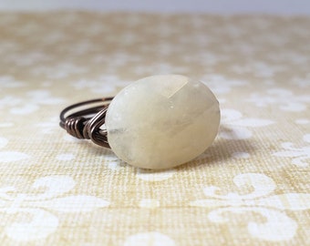 Beige Quartz Handmade Ring. Jewelry Rings. Natural Cream Faceted Quartz Ring. Oval Cream Handmade Ring. Anillo Quarzo. Gabeadz