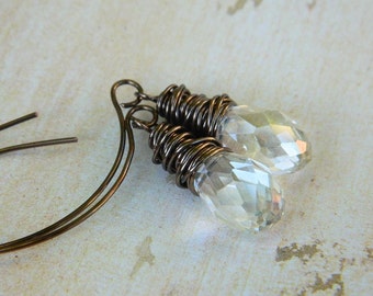 Crystal Teardrop Earrings. Jewelry Earrings, Drop Earrings, Dangle Earrings, Rustic Earrings, Rustic Wedding Earrings. Golden Jewelry