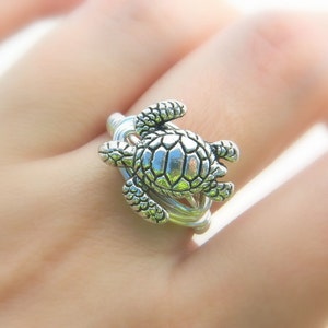 Turtle Ring. Silver Pewter Ocean Turtle Handmade Ring. Nautical Rings, Silver, Grey, Animal, Jewelry Rings, Jewelry for Kids. Anillo Tortuga