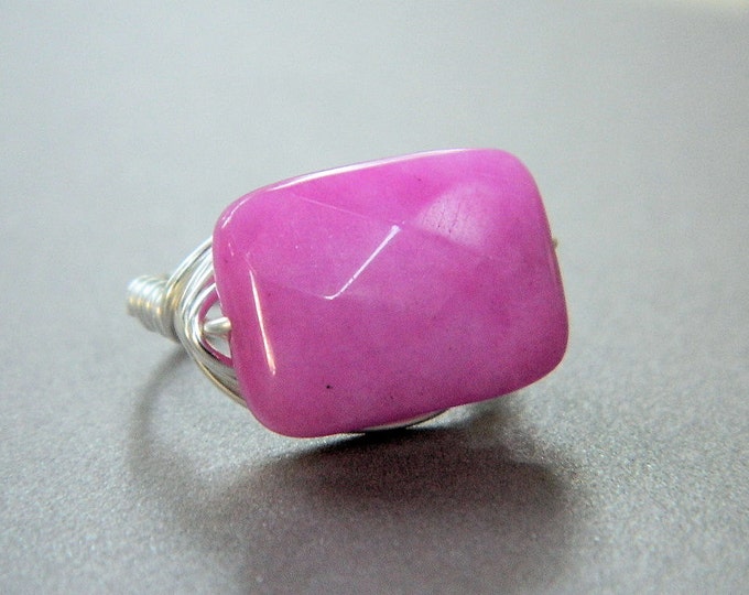 Pink Magenta Jade Ring. Pink Jade Handmade Ring. Wire Wrapped Magenta ...