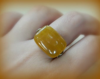 Yellow Agate Gemstone Handmade Ring. Citrine Ring, Yellow Agate, Amber Rings. Handmade Ring. Gabeadz. Anillo Cafe, Jewelry Rings