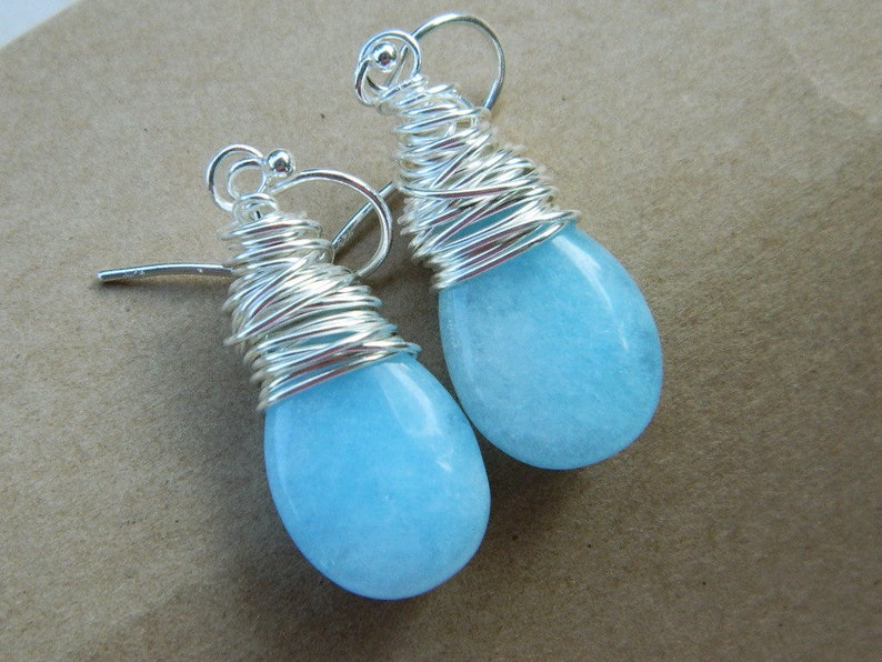 Drop Blue Earrings Jewelry Earrings, Briolette Earrings, Sterling Silver Earrings, Opal Air Blue Gemstone Tear Drops, Sky, Light Blue, Ice image 2