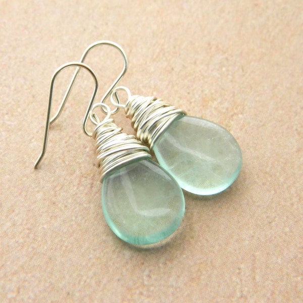 Green fluorite (natural) Earrings - Drop Beads, Soft, Lime, Mint, Green, Forest, Pear, Jewelry Earrings, Drop Earrings, Dangle. Aretes Plata