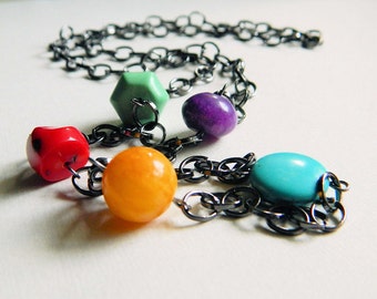 Colorful Necklace - Long Necklace. Mix of Colors, Turquoise, Coral, Red, Blue, Orange, Purple, Green, Rustic, Fall, Summer