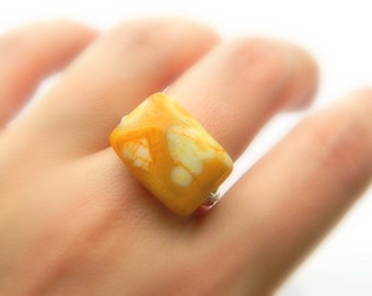 Yellow Crazy Lace Agate Ring, Yellow Agate Mustard Gemstone,  Golden Brown Rustic Agate Ring, Handmade Natural Ring, Jewelry Rings. To Order