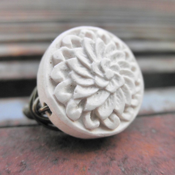 Carved Flat Round Cinnabar Ring. Carved Cream Ring. Handmade Ivory Ring. Rustic Boho Ring. Jewelry Ring
