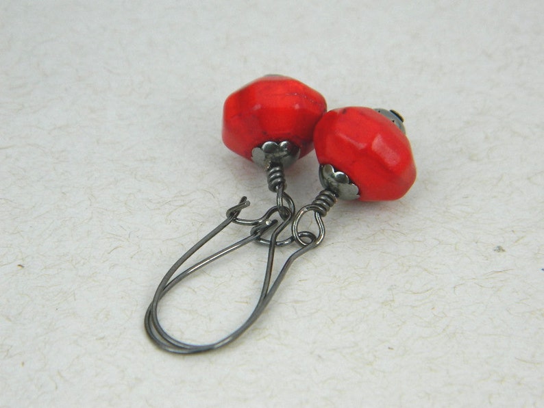 Red Earrings Vintage Look Red Gemstone, Red Turquoise, Rustic, Antiqued, Gun Metal, Old look, Love, Oxblood, Jewelry Earrings, Jewelry image 5