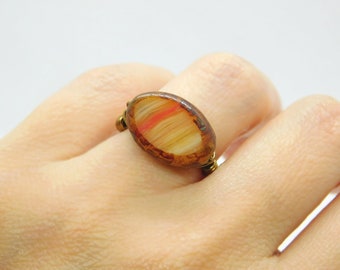 Czech Brown Oval Bead Ring. Handmade Brown Ring. Brown Ring. Unique Stones. Rustic Boho Ring. Czech Rare Bead Ring. Anillo Cafe