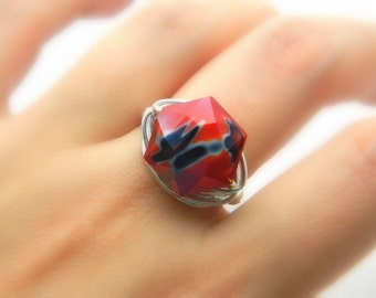 Red and Black RING - To Order - Red, Black White, Unique, Weird, Summer, Hot, Geometric, Two Colors, Fresh Colors, Blocking, Jewelry Rings