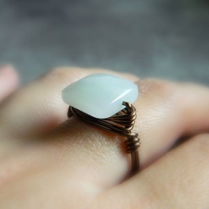 White Quartz Handmade Ring - Wrapped Ring - To Order - Opal White Crystal Ring, Handmade Ring. Jewelry Rings. Anillo Blanco de Quarzo