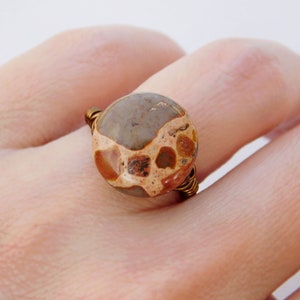 Safari Jasper Handmade Ring. Brown and Beige Jasper Ring. Wire Wrapped Brown Jasper Rings. Bohemian Jewelry Rings. Leopardite Jasper Ring