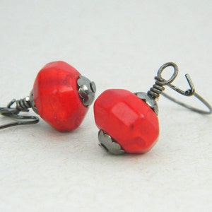 Red Earrings Vintage Look Red Gemstone, Red Turquoise, Rustic, Antiqued, Gun Metal, Old look, Love, Oxblood, Jewelry Earrings, Jewelry image 2