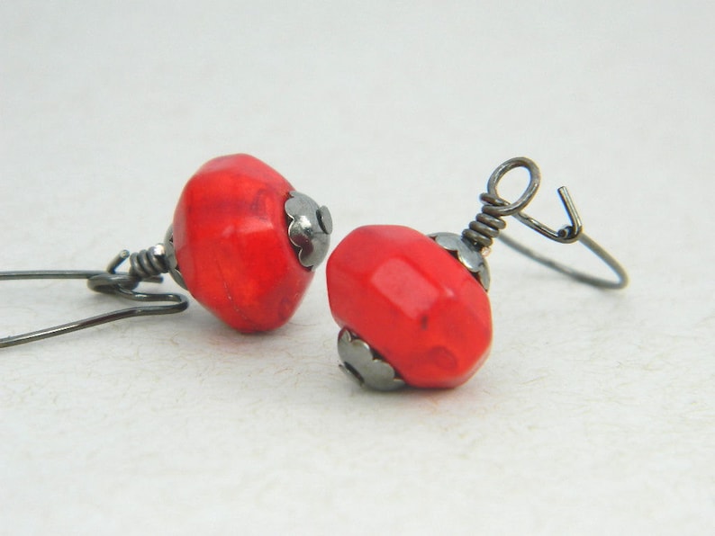 Red Earrings Vintage Look Red Gemstone, Red Turquoise, Rustic, Antiqued, Gun Metal, Old look, Love, Oxblood, Jewelry Earrings, Jewelry image 2