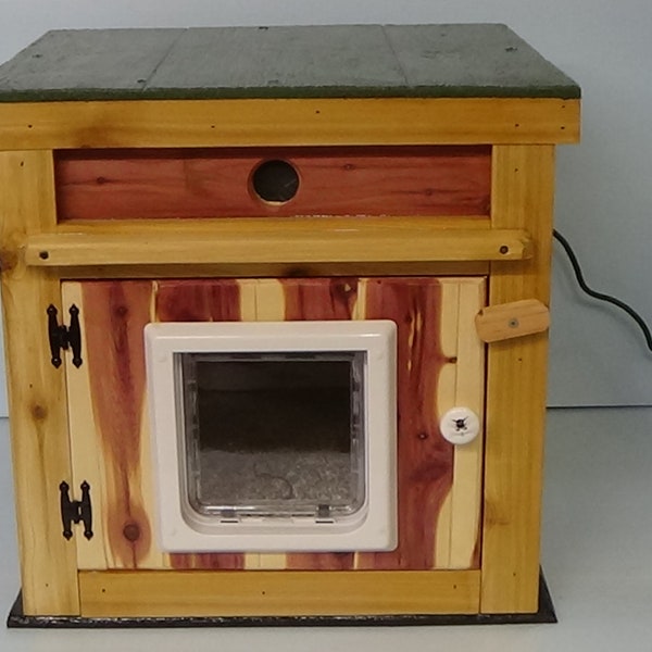 LG Heated Cedar LUXURY Cat House/2 Doors/Dual Heat, shelter, bed, condo, sanctuary, stabob
